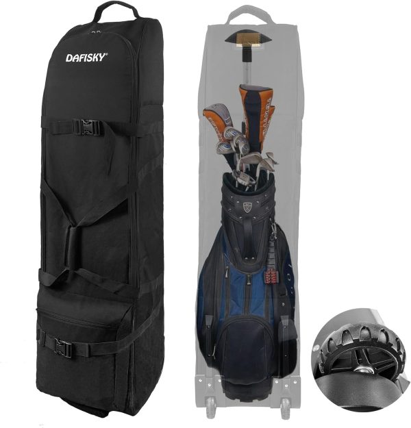 DAFISKY Golf Travel Bag with Adjustable Support Rod - Soft-Padded Golf Travel Case with Wheels