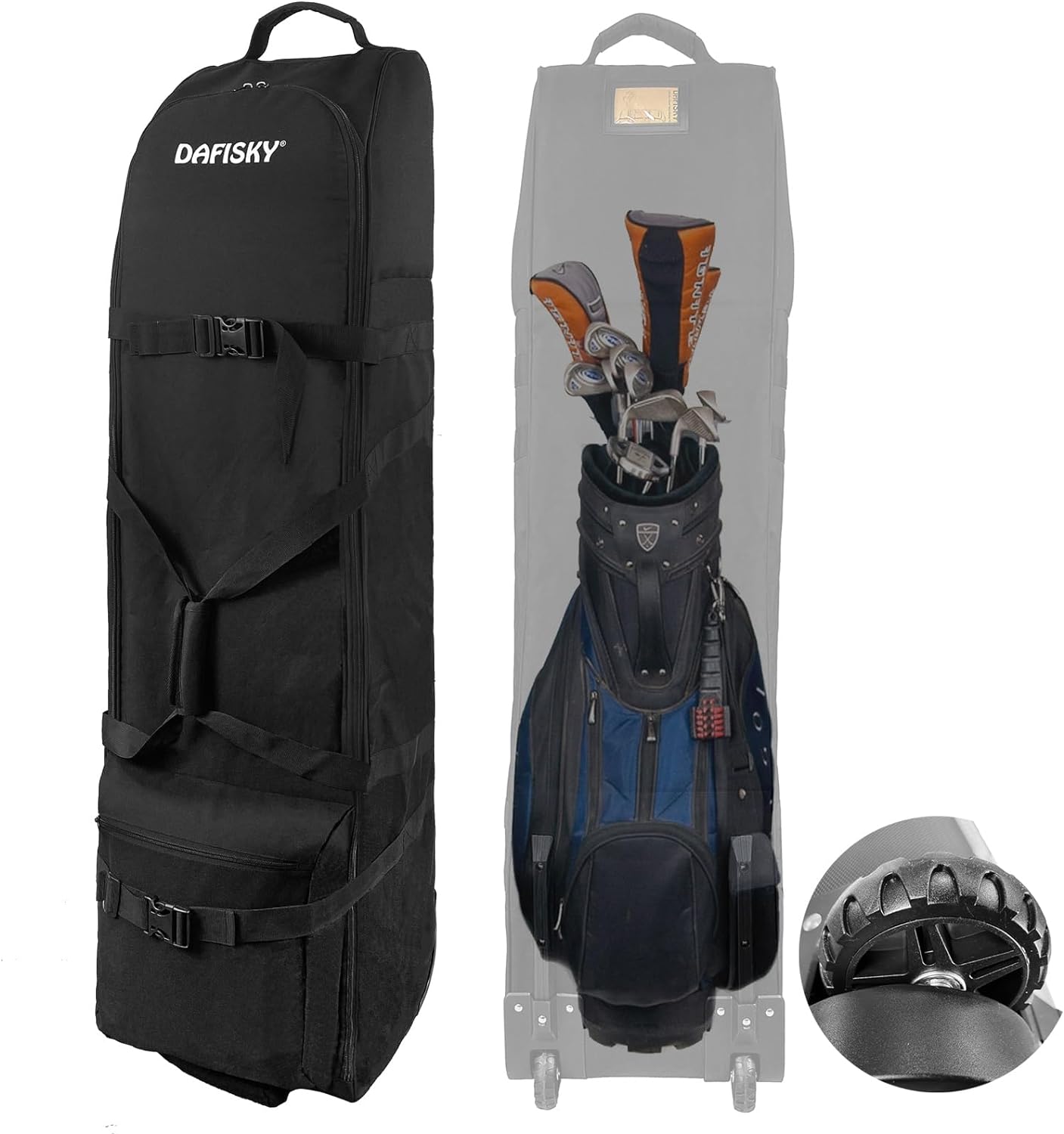 DAFISKY Golf Travel Bag - Soft-Padded Golf Travel Case with Wheels Heavy Duty 600D Polyester Oxford Wear-Resistant
